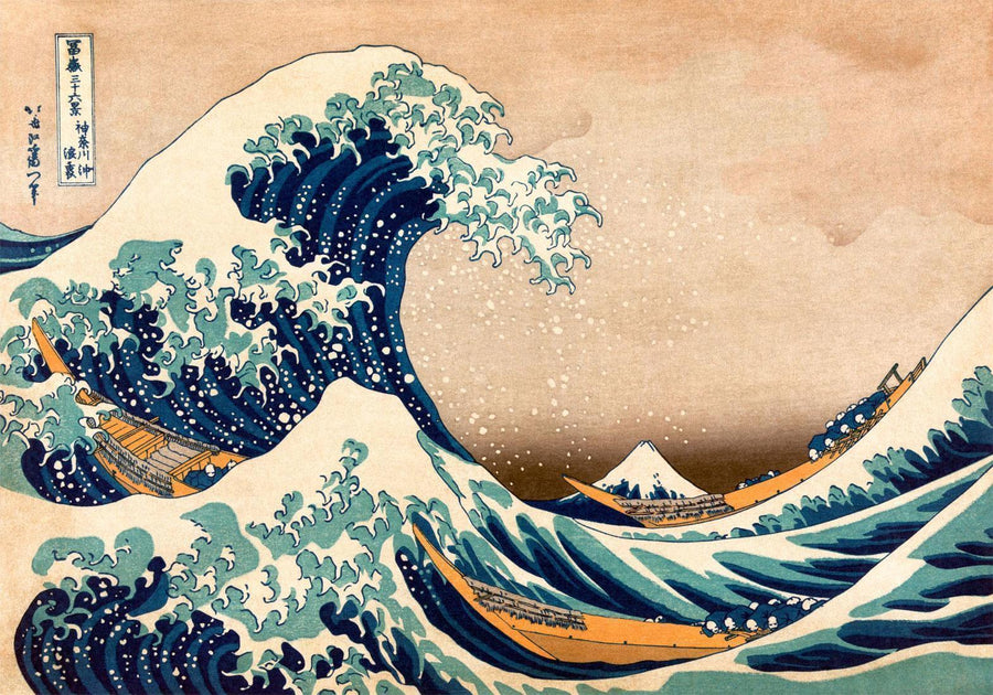 Die große Welle von Kanagawa – Fototapete im Stil von Hokusai