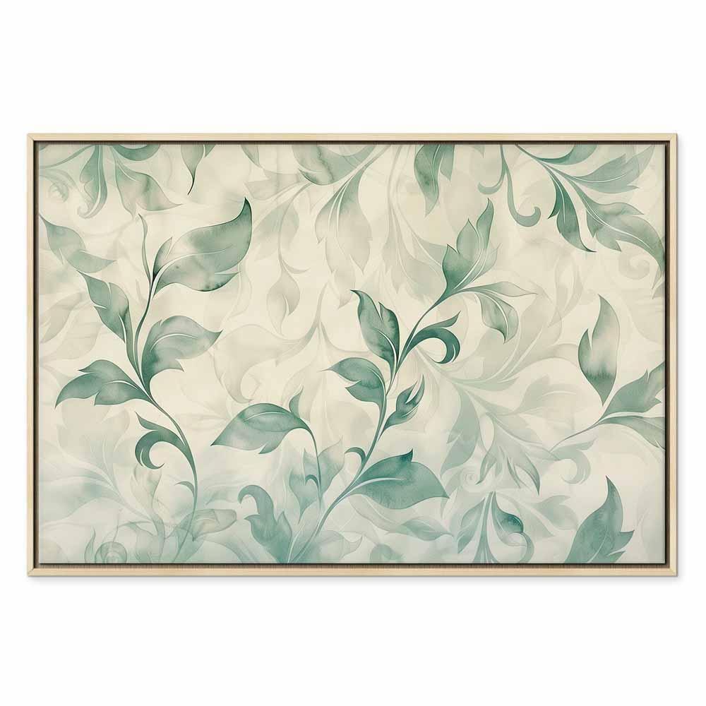 Leinwandbild - Watercolor Botanical Motif Delicate Green-Beige Leaves