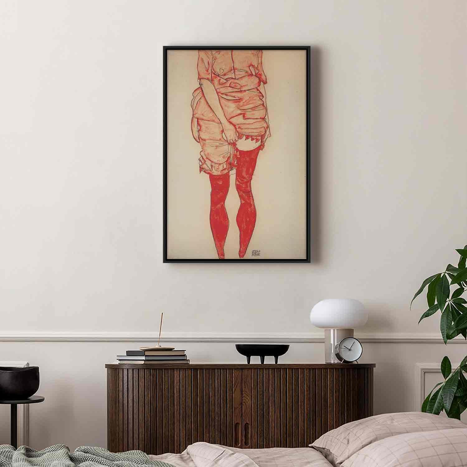 Leinwandbild - Stehende Frau in Rot Artgeist
