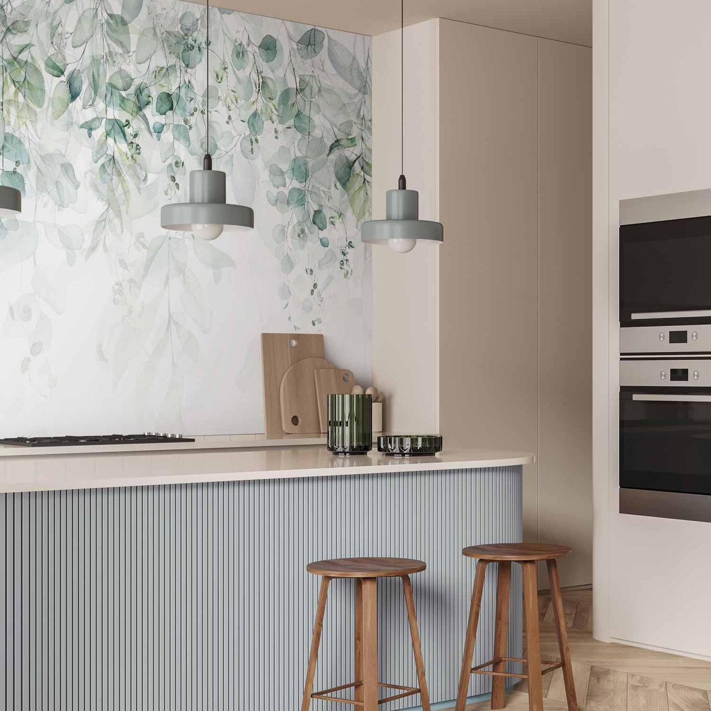 Fototapete Sanfte Natur - Elegante Blättermotive in natürlichen Grüntönen