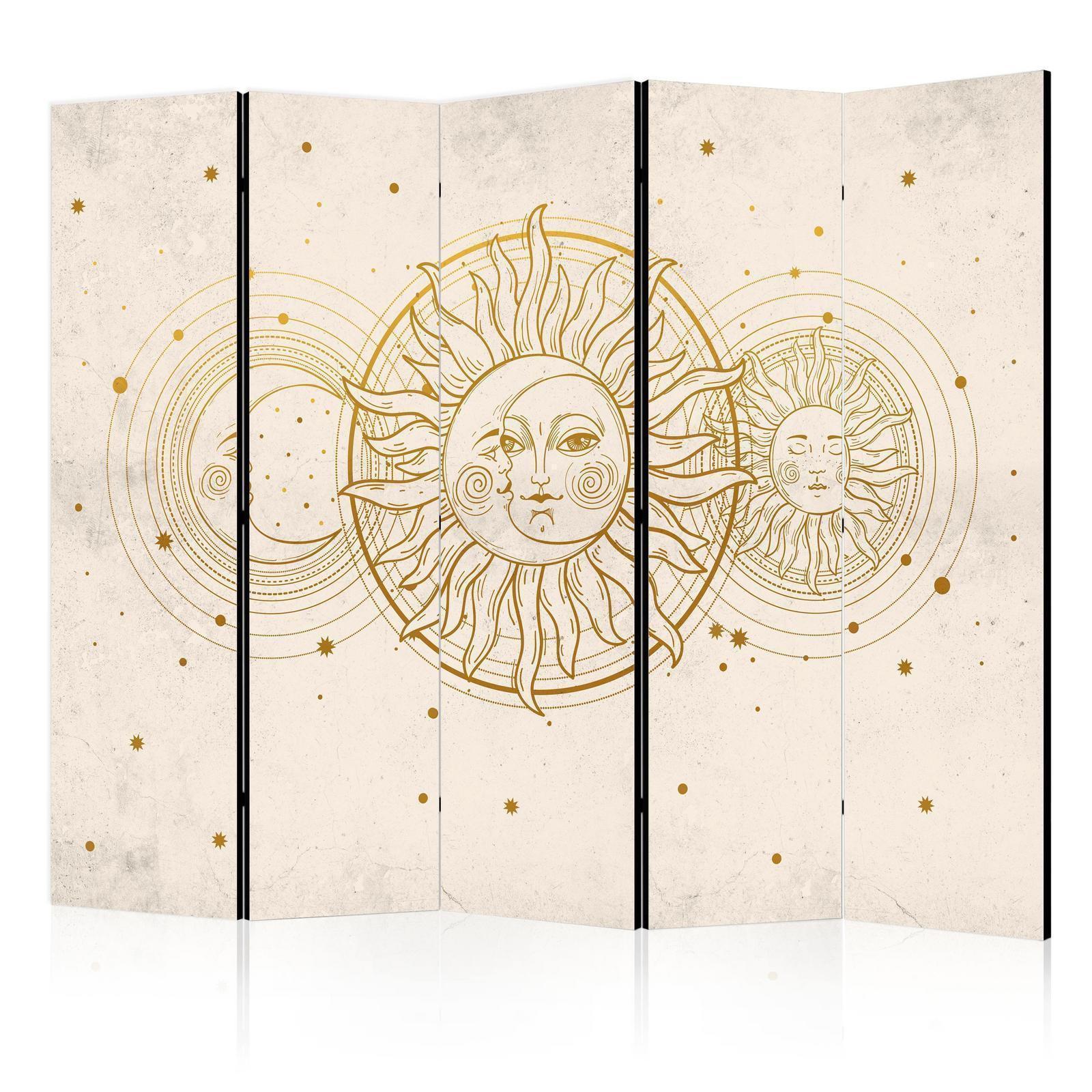 Paravent - Golden Sun and Moon - Artistic Retro Style Illustration Artgeist