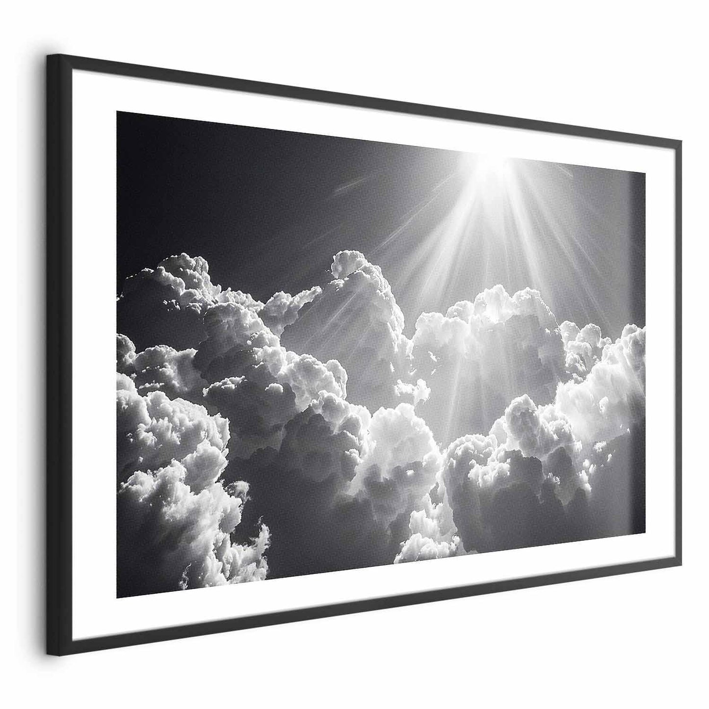 Zimmer dekoration Sonnenstrahlen durch Wolken – Hoffnung in Schwarz-Weiß