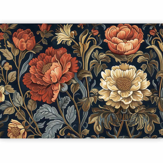 Fototapete - Tapestry Large Flowers Retro Floral Motif in Kilim Style Artgeist