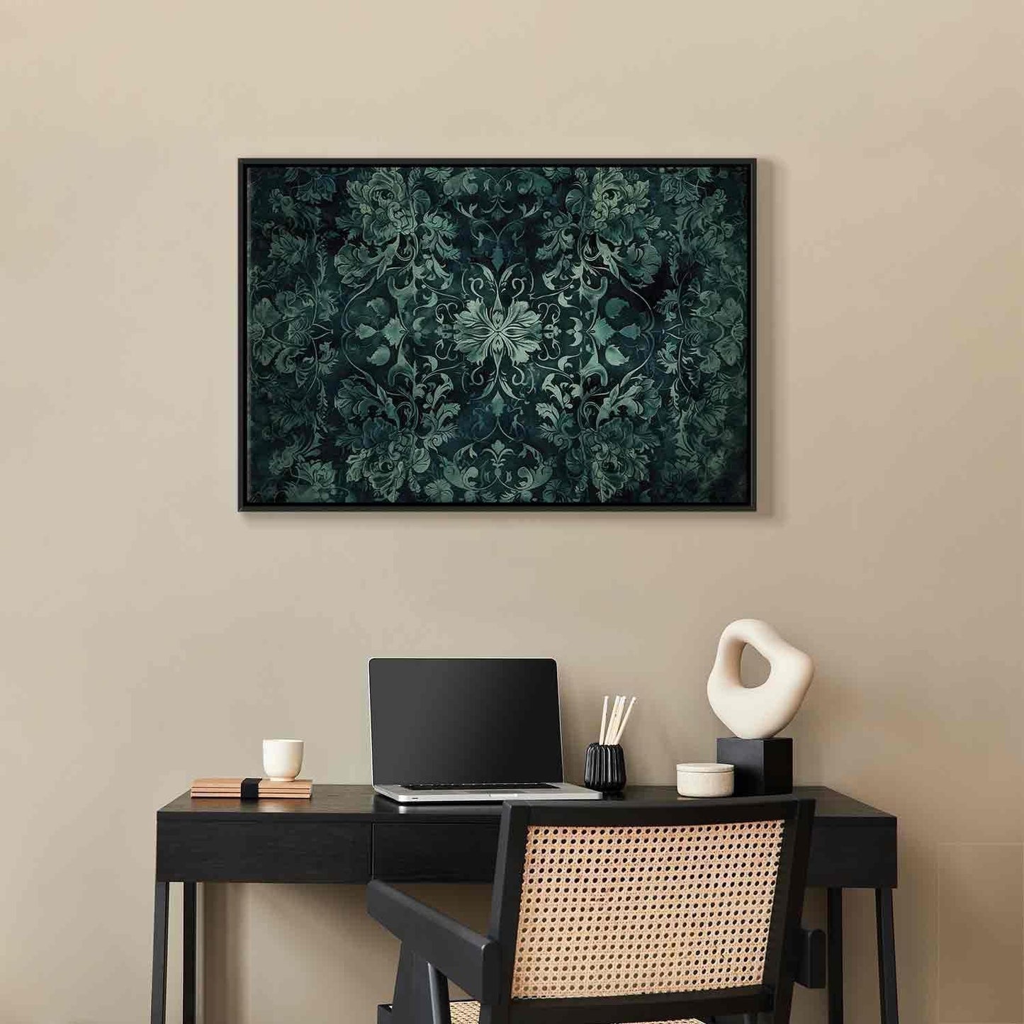 Leinwandbild - Oriental Pattern Carpet: Emerald Ornaments and Worn Patterns Artgeist