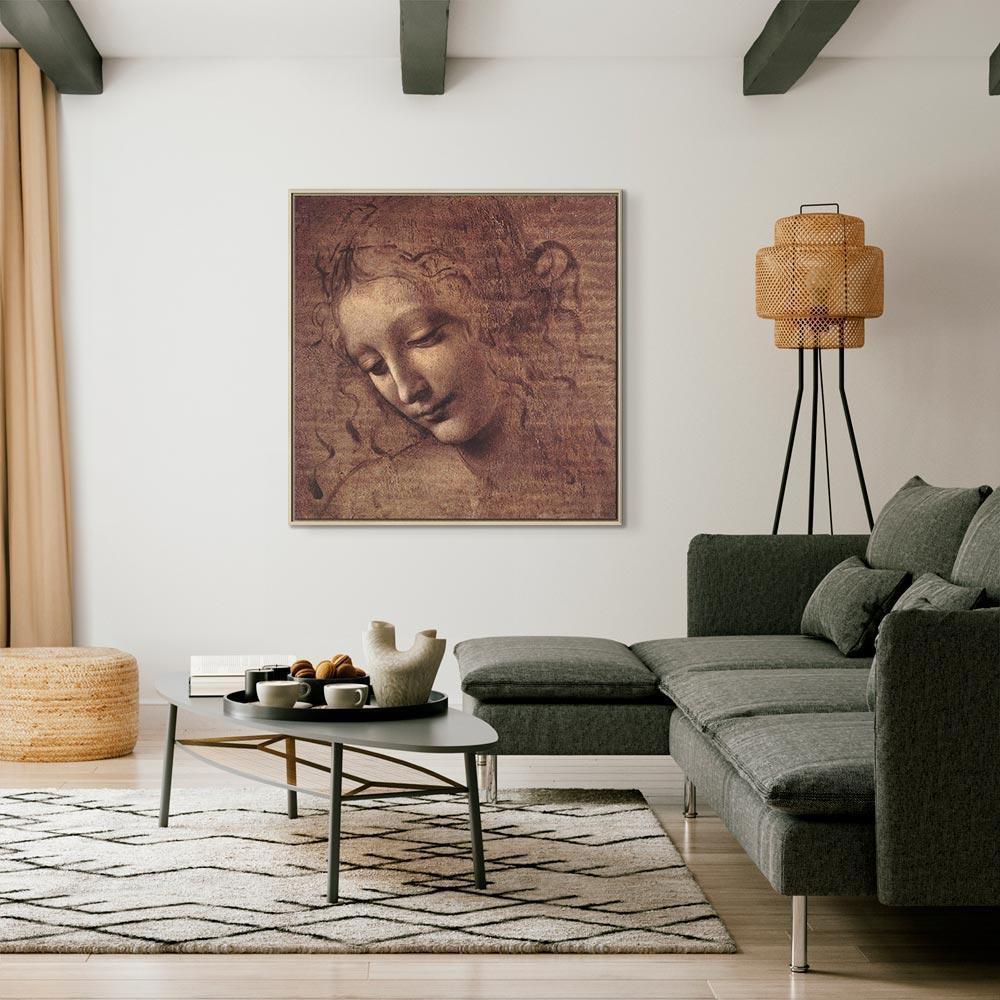 Leinwandbild - Leonardo da Vinci – Head of a Young Woman (Leda)