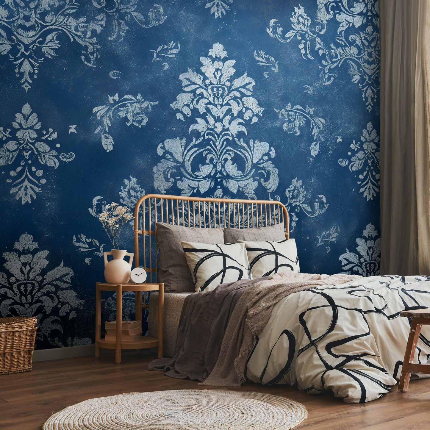 Fototapete - Retro Ornament Decorative Motif in Worn Blues