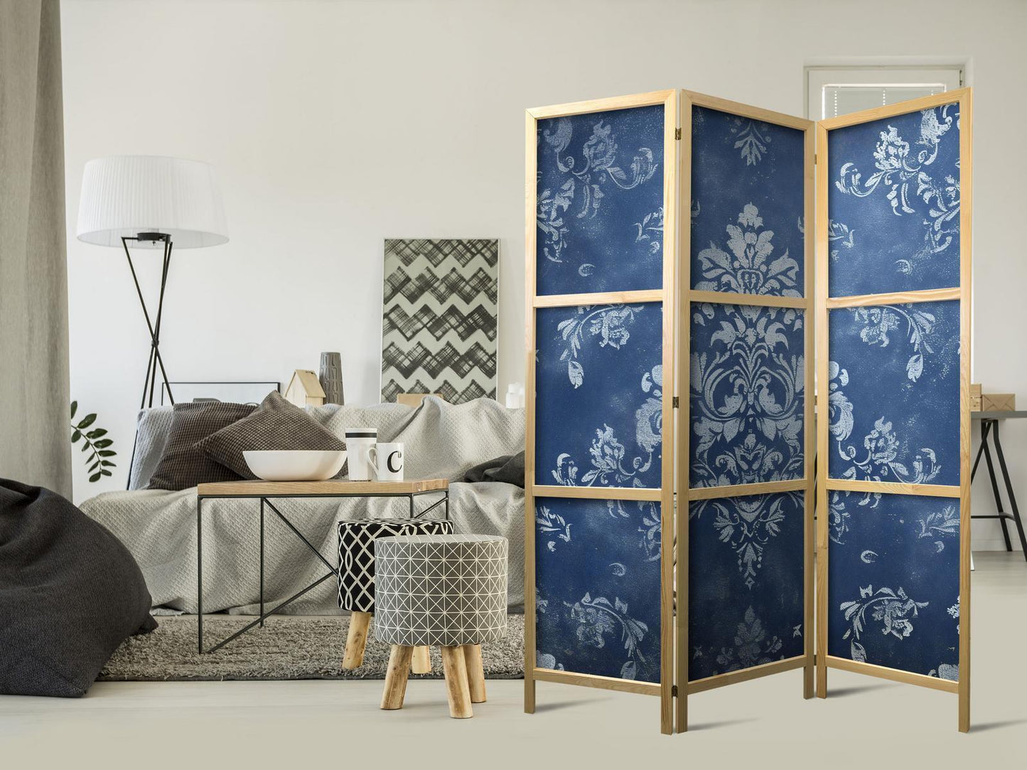 Japanischer Paravent - Retro Ornament - Decorative Motif in Worn Blues