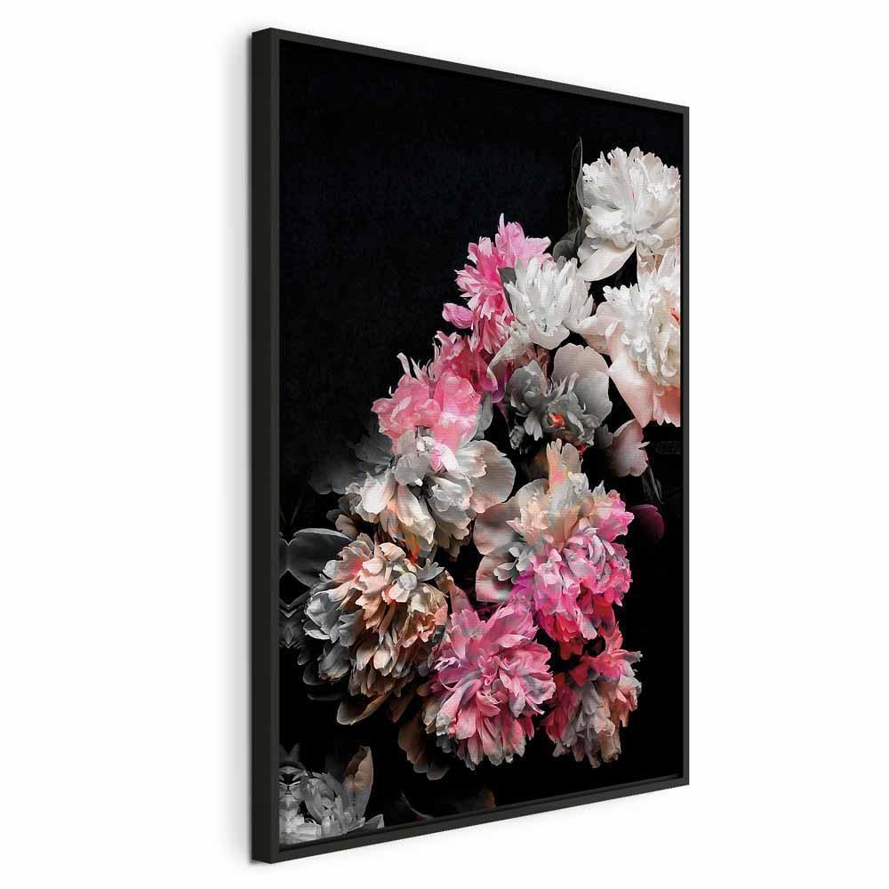 Leinwandbild - Peony Charm (1-part) - Colorful Bouquet on Black Background