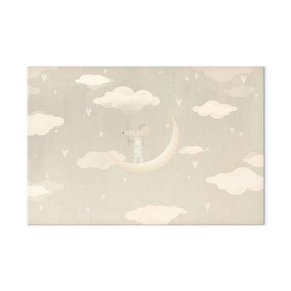 Leinwandbild - Little Conqueror - A Mouse in Heart Pajamas on the Moon Among Clouds