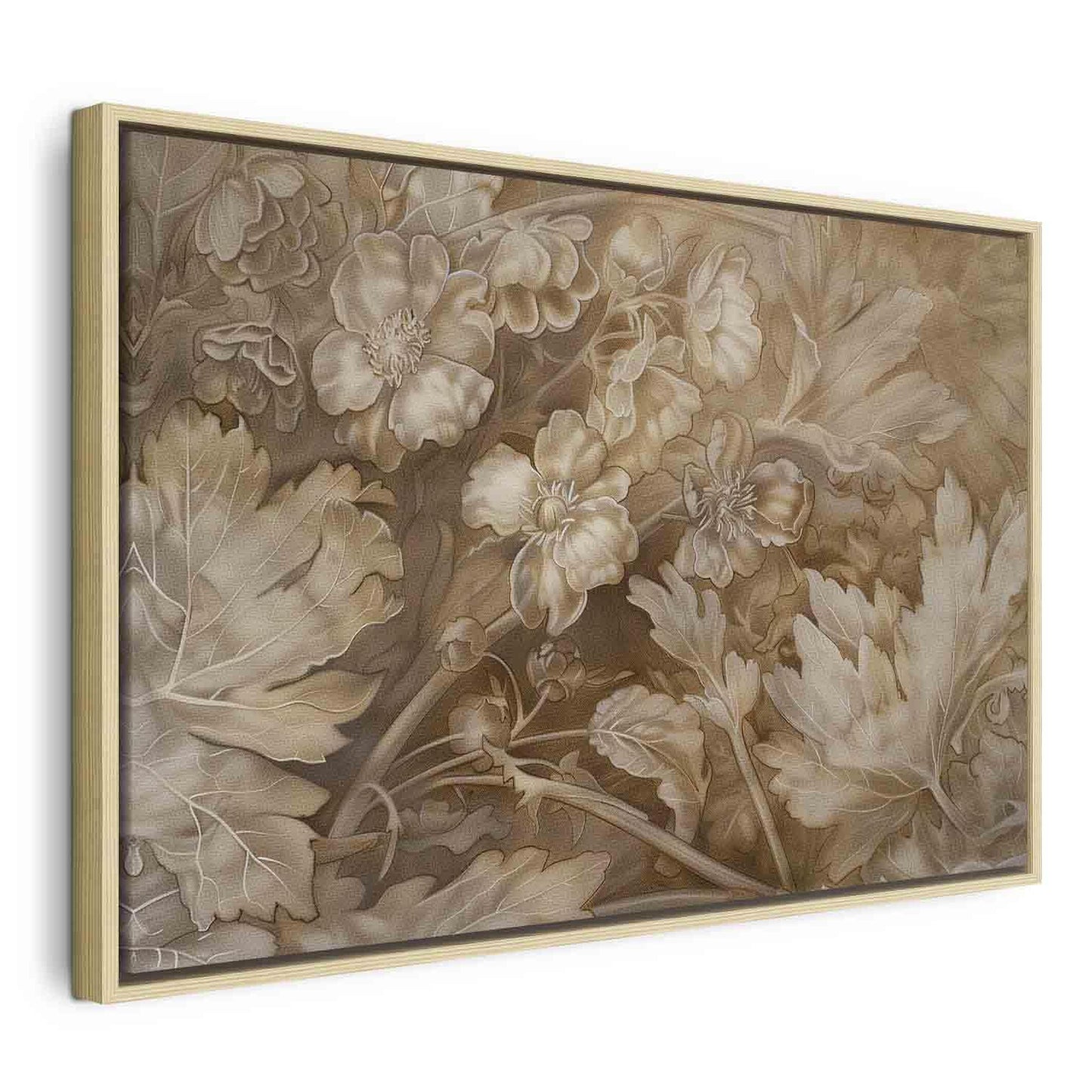Leinwandbild - Floral Ornaments Carved in Delicate Sepia and Brown Shades