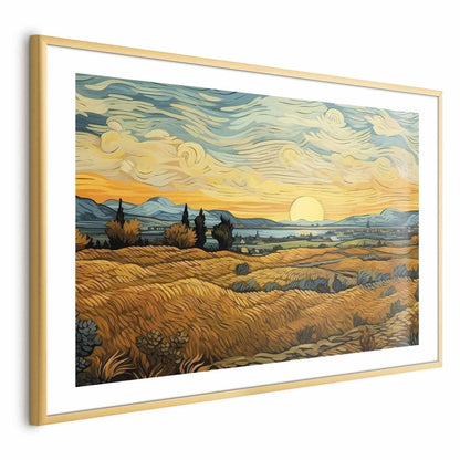 Poster - Impressionistic fields - painted golden landscape with fields of grain