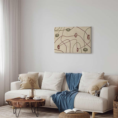 Leinwandbild - Lines and shapes – bead labyrinth on a pale washed background