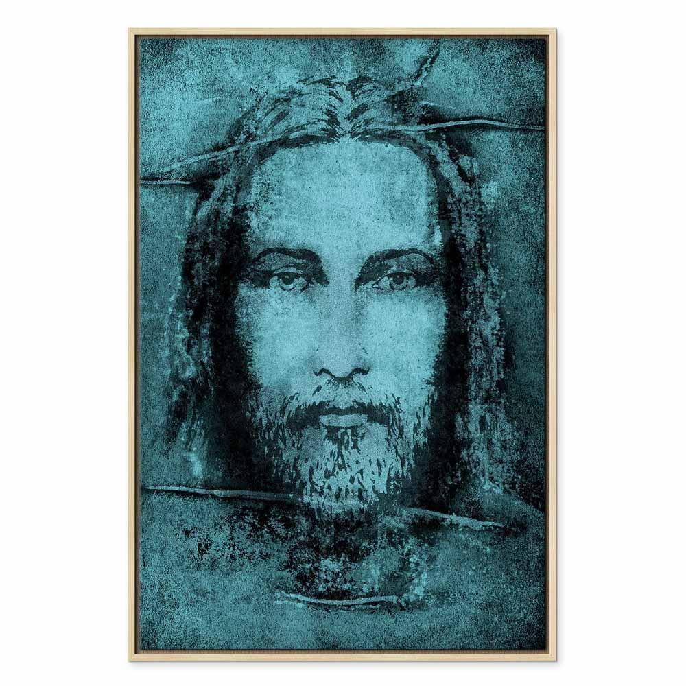 Leinwandbild - Shroud of Turin in Turqoise (1 Part) Vertical