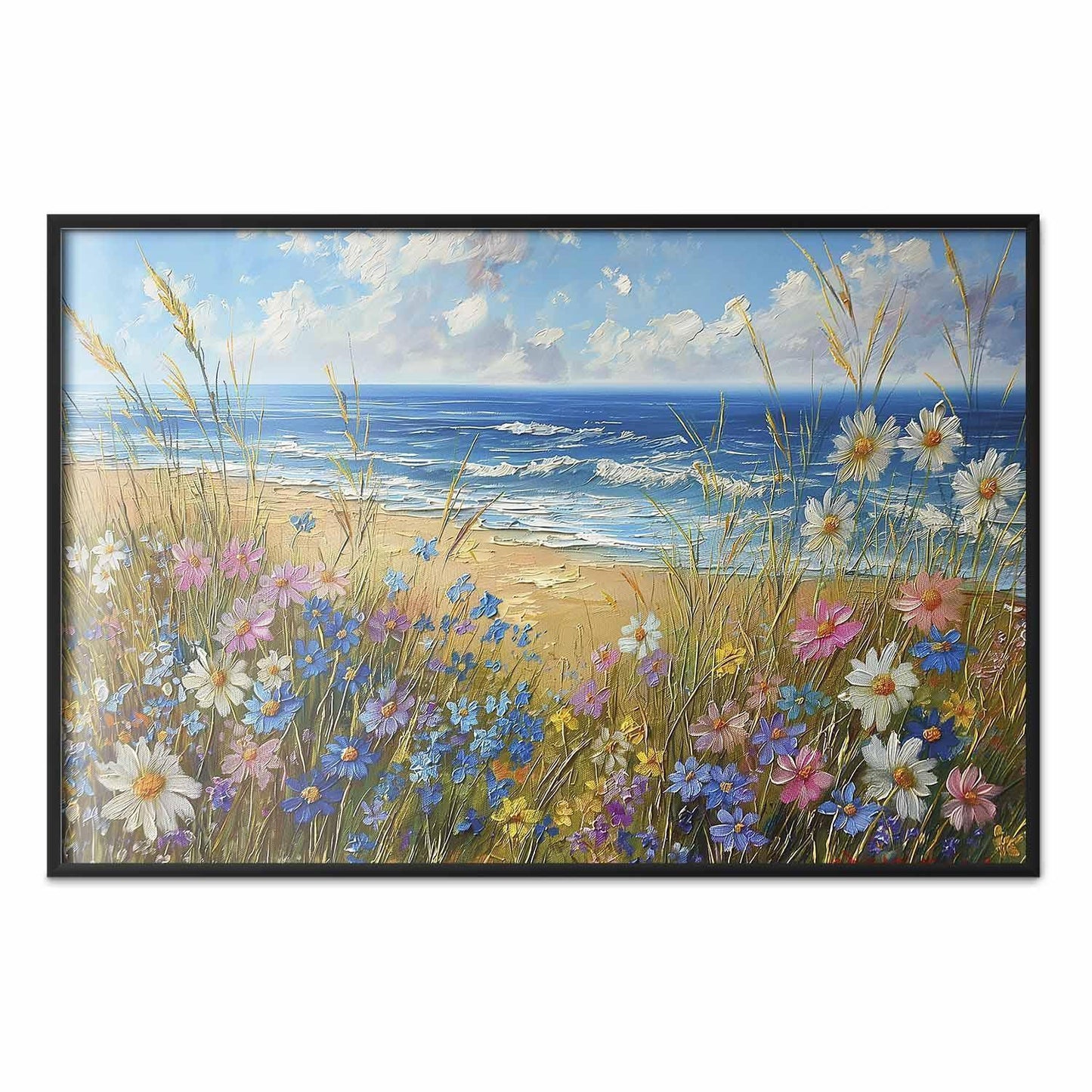 Poster - Seascape – wildflowers and a view of the rough sea