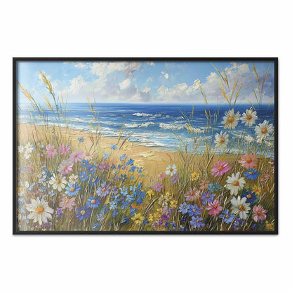 Poster - Seascape – wildflowers and a view of the rough sea