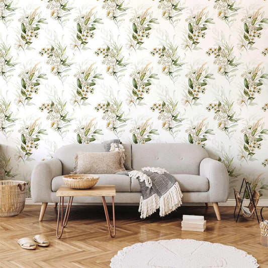 Tapete „Blumenkleid“ – Romantisches Blumenmuster für deine Wand