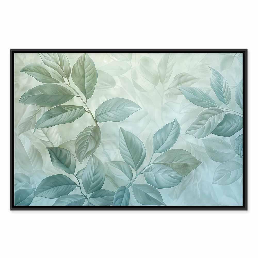 Leinwandbild - Large Leaves in Shades of Green-Mint: Botanical Motif