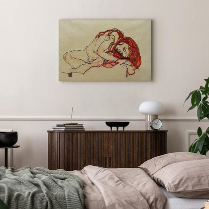 Leinwandbild - Egon Schiele – Crouched Girl With Bowed Head