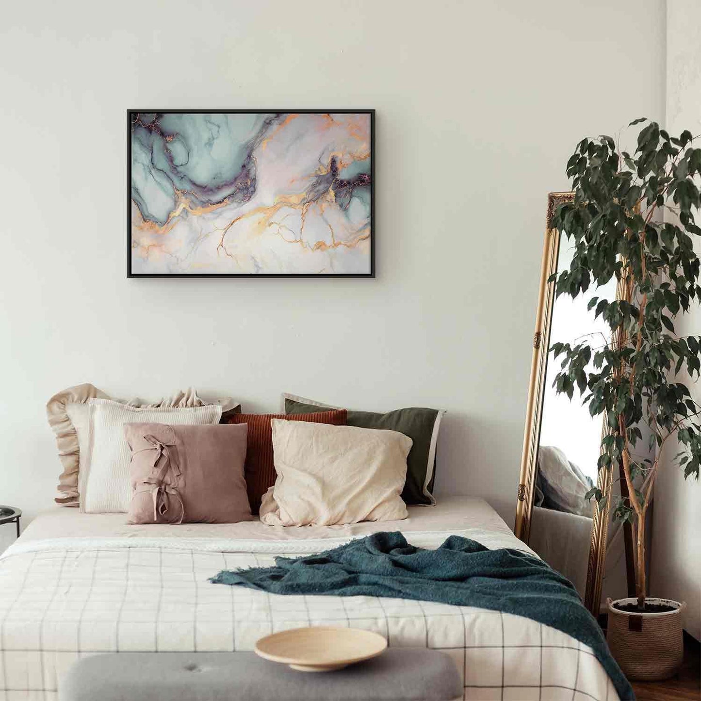 Leinwandbild - Pastel stones - pink and blue structures on a marble base