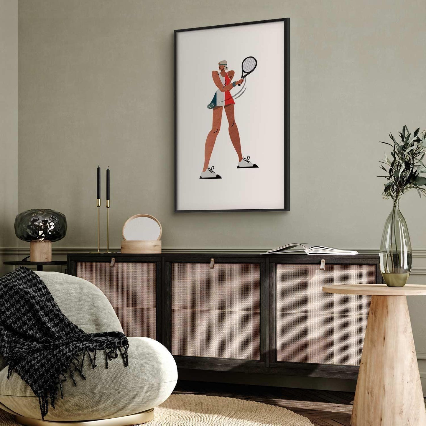 Poster - Tennis Player with a Racket on a White Background - Illustration