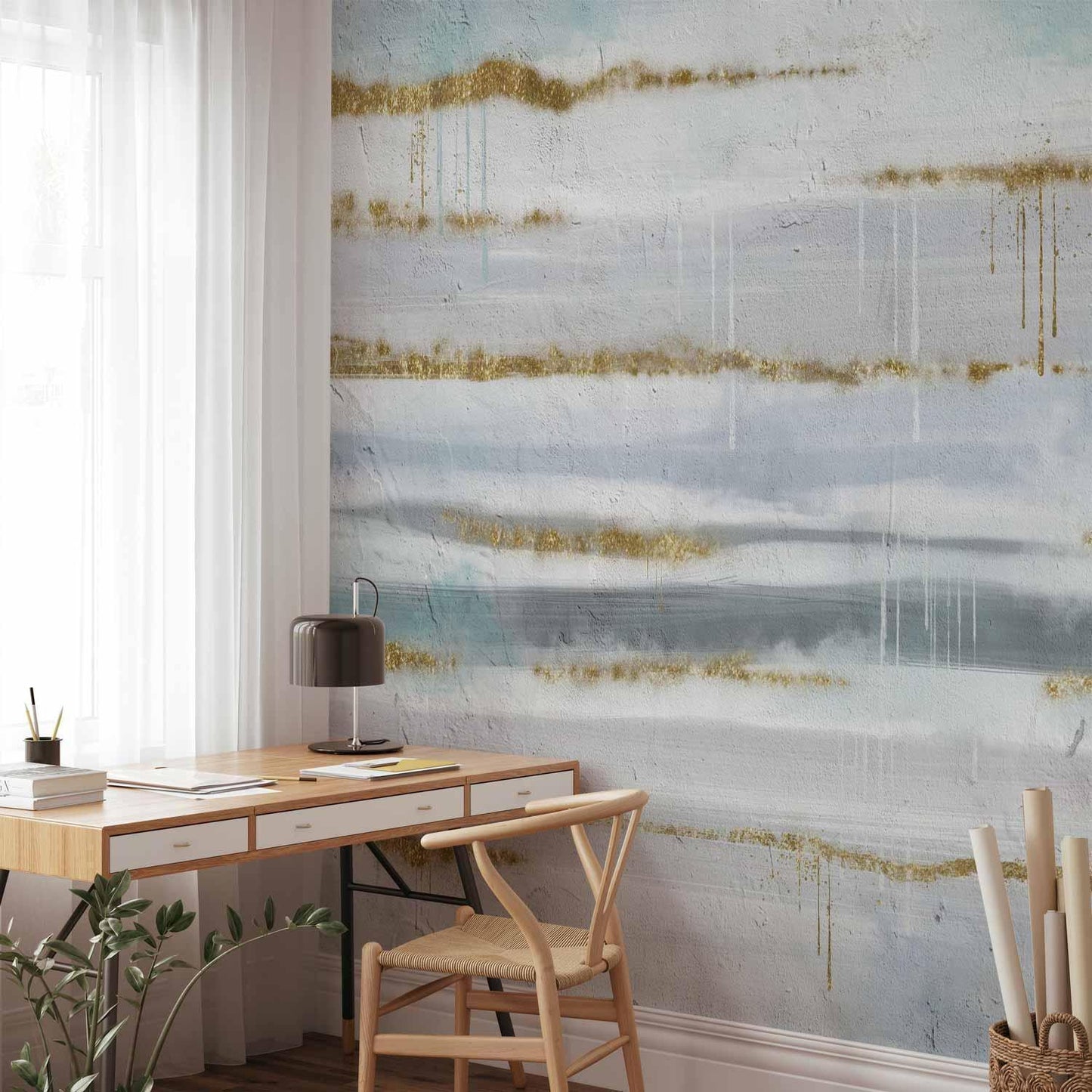 Fototapete - Modernist background - abstract stripes pattern with gold patterns Artgeist