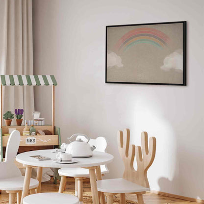 Leinwandbild - Rainy June - Colorful Rainbow Emerging from Clouds on a Bright Background