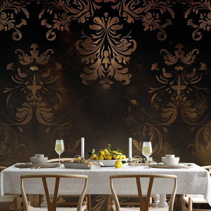 Fototapete - Baroque Ornaments in Patinated Gold and Browns: Retro Motif Artgeist