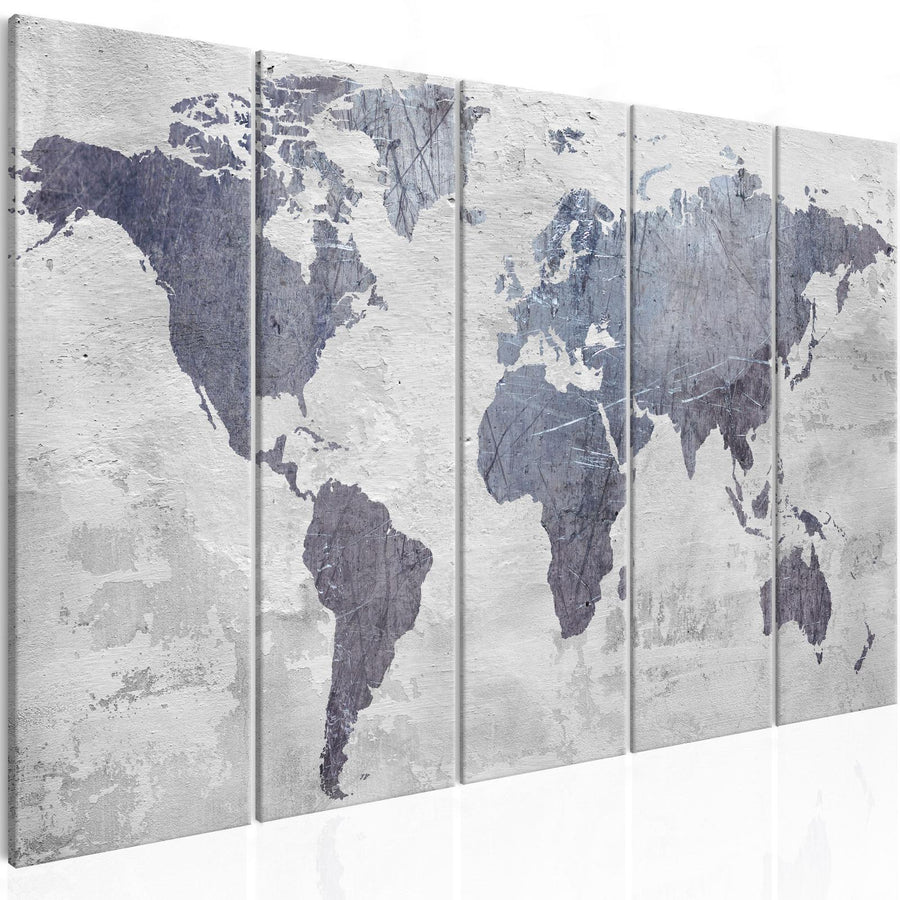 Wandbild – Moderne Beton-Weltkarte in 5 Dekorplatten sawelt.eu