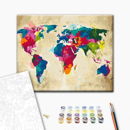 Malen nach Zahlen - World Map (Colourful)