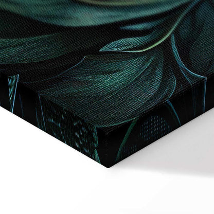 Leinwandbild - Dark Green Victorian Leaves: Botanical Carved Composition