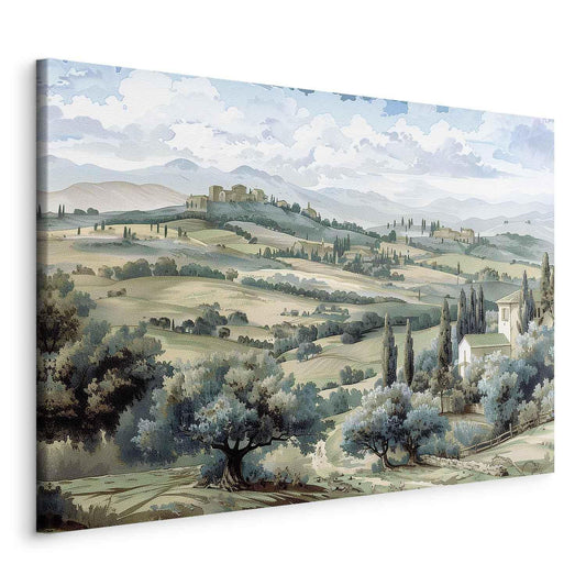 Leinwandbild - Landscape with Green Fields and Trees Tuscan Sunny View Artgeist