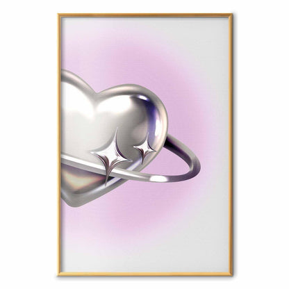 Poster - Cosmic Heart - silver heart with a ring on a purple background