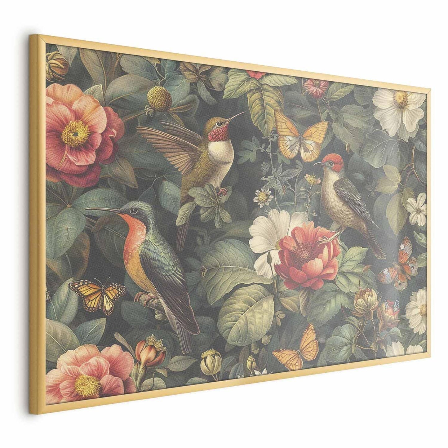 Poster Blumen, Vögel & Schmetterlinge im Retro-Look