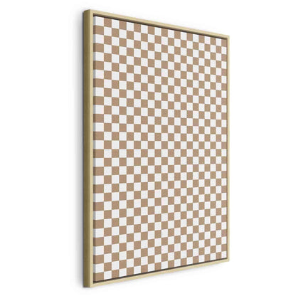 Leinwandbild - Checkerboard Pattern - Brown-White Grid with a Subtle Noise