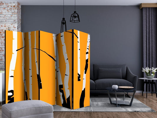 Paravent - Birches on the orange background II Artgeist