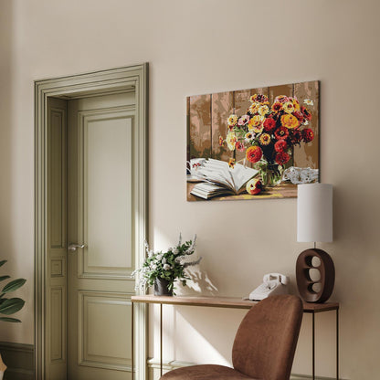 Malen nach Zahlen - Still life with a book and flowers