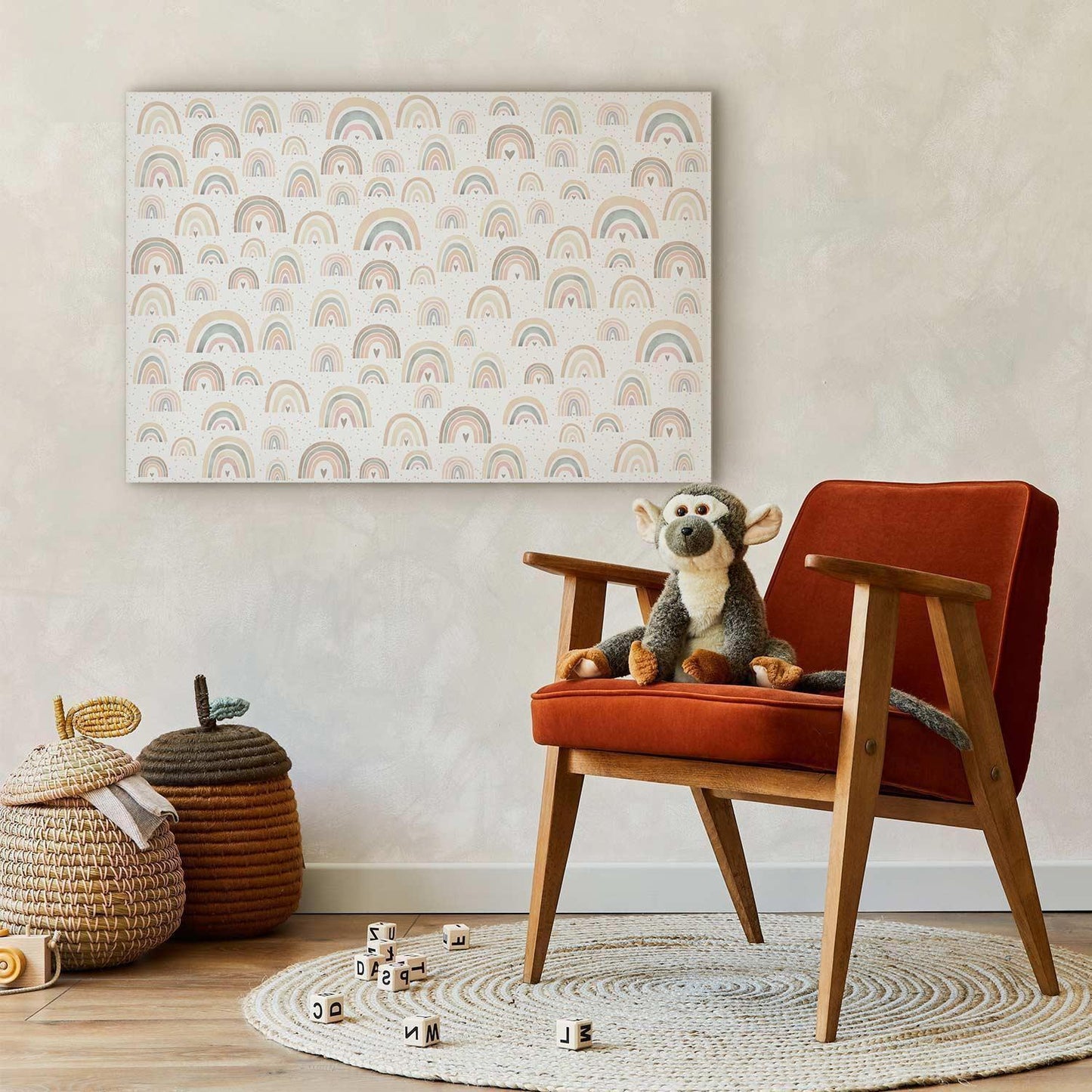 Leinwandbild - Spring - Pastel Rainbows with Hearts on a Rainy Day