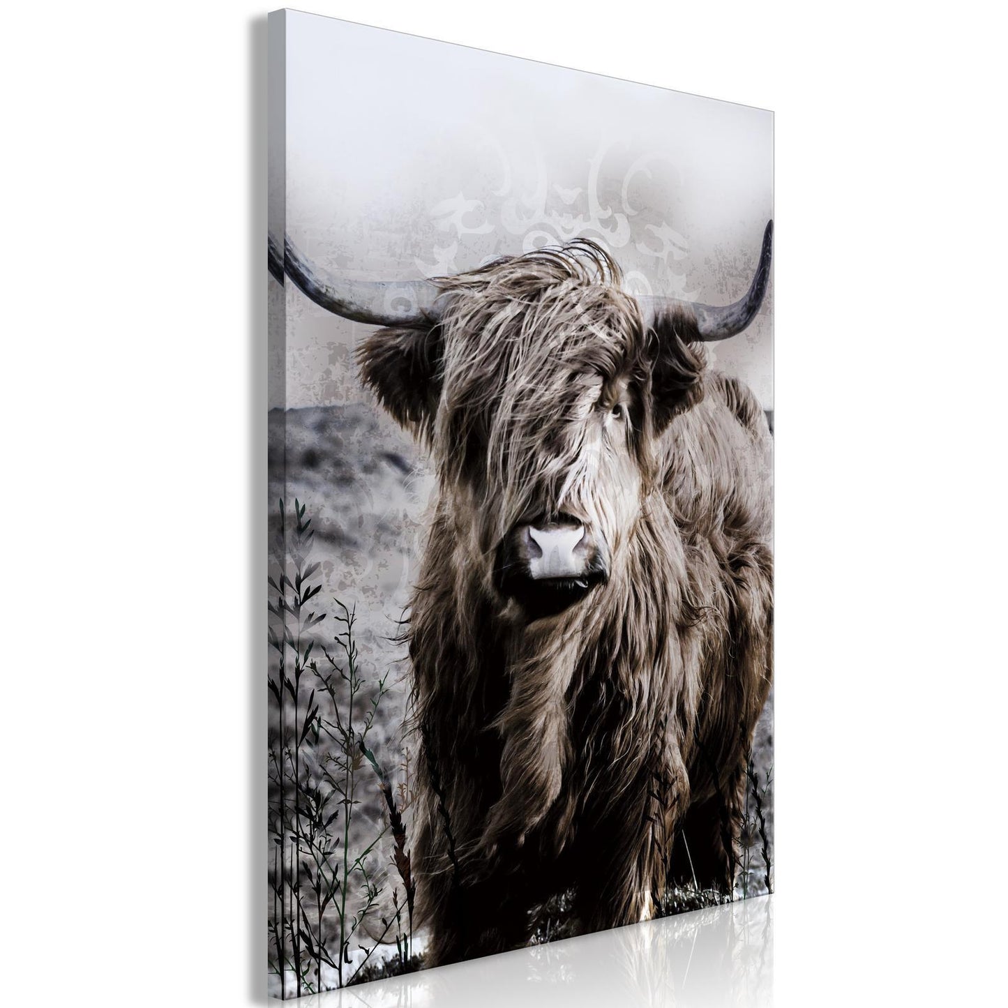 Leinwandbild - Highland Cow in Sepia Artgeist