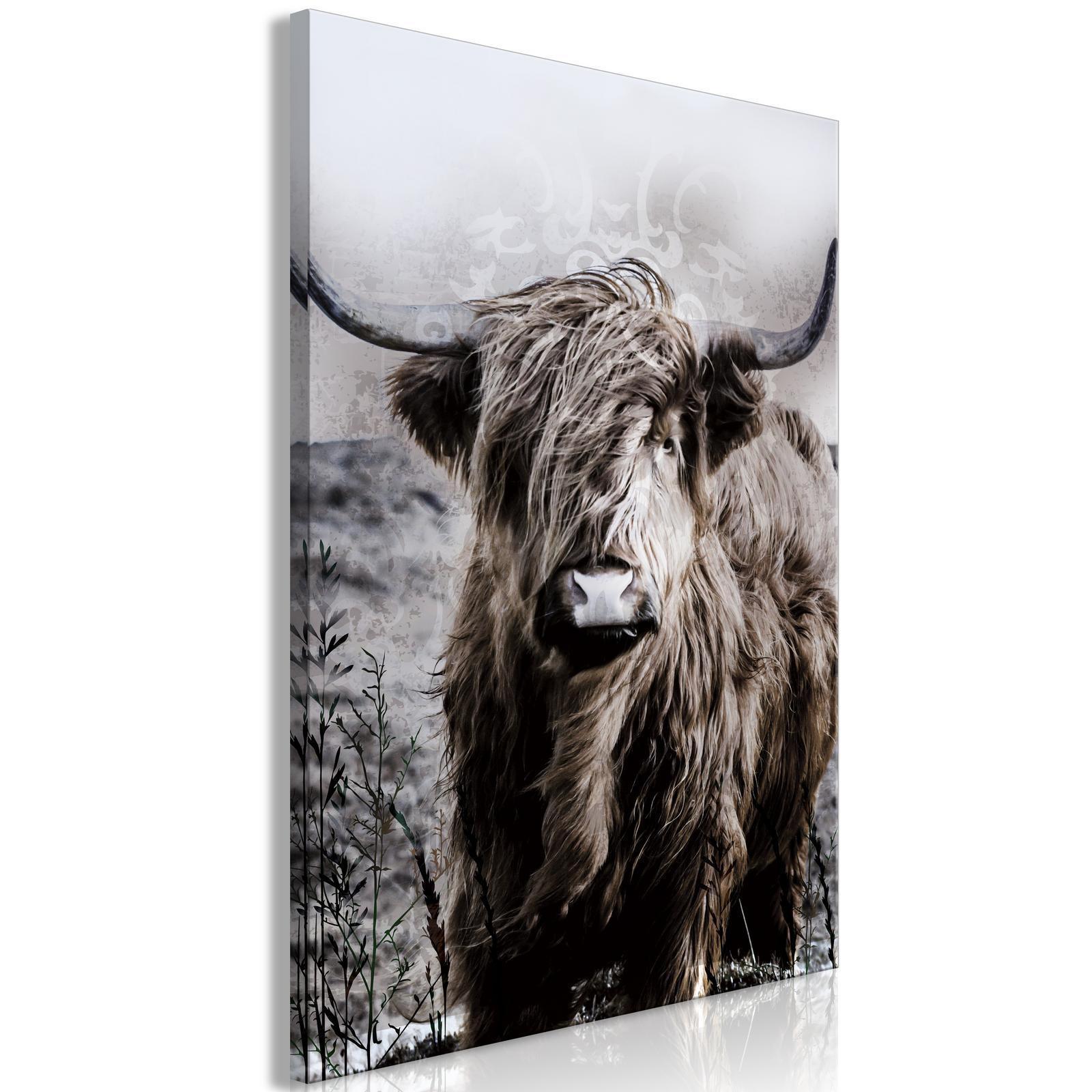 Leinwandbild - Highland Cow in Sepia Artgeist
