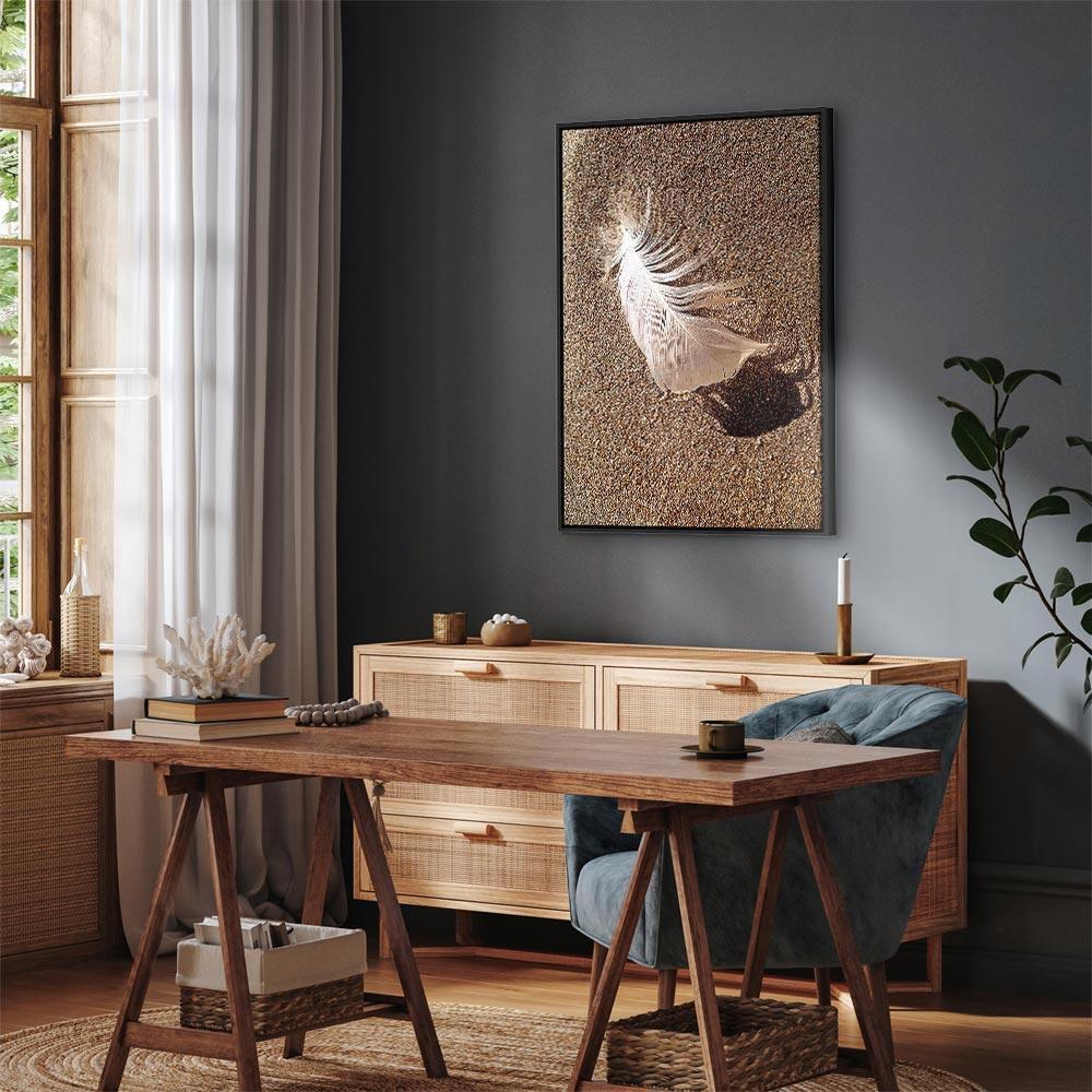 Leinwandbild - Feather on the Sand (1 Part) Vertical