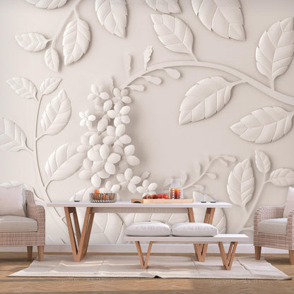 Fototapete „Paper Flowers Cream“ – Sanfte Blüten in eleganter Papieroptik