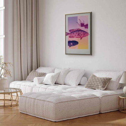 Leinwandbild - Fish in Pastels - Stylized Fish Against Gradient Shapes Artgeist