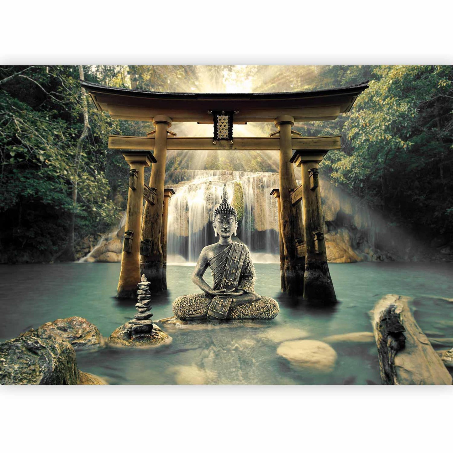 Fototapete Buddha Lächeln – Ruhe und Harmonie für dein Zuhause