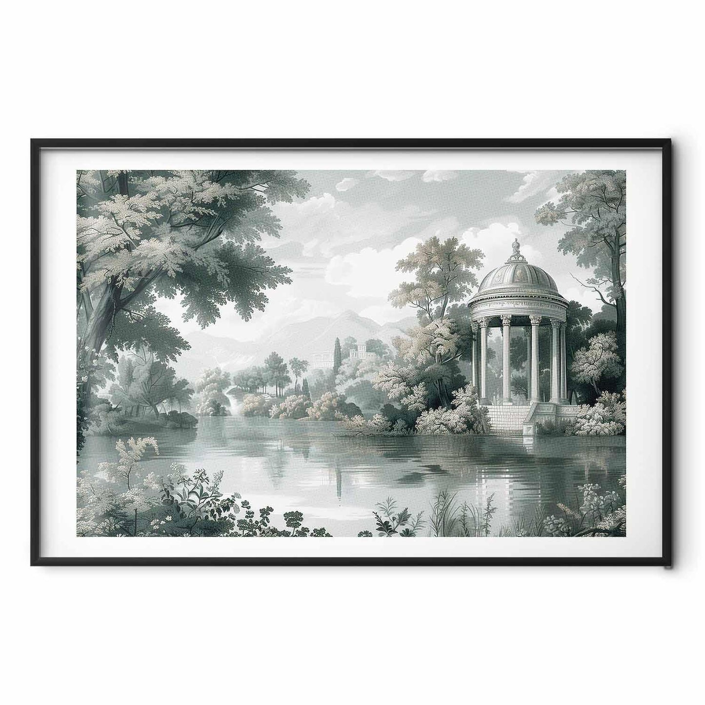 Poster - Landscape with a Park and Lake in Retro Greens