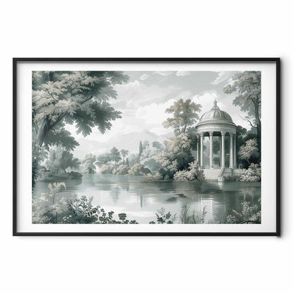 Poster - Landscape with a Park and Lake in Retro Greens