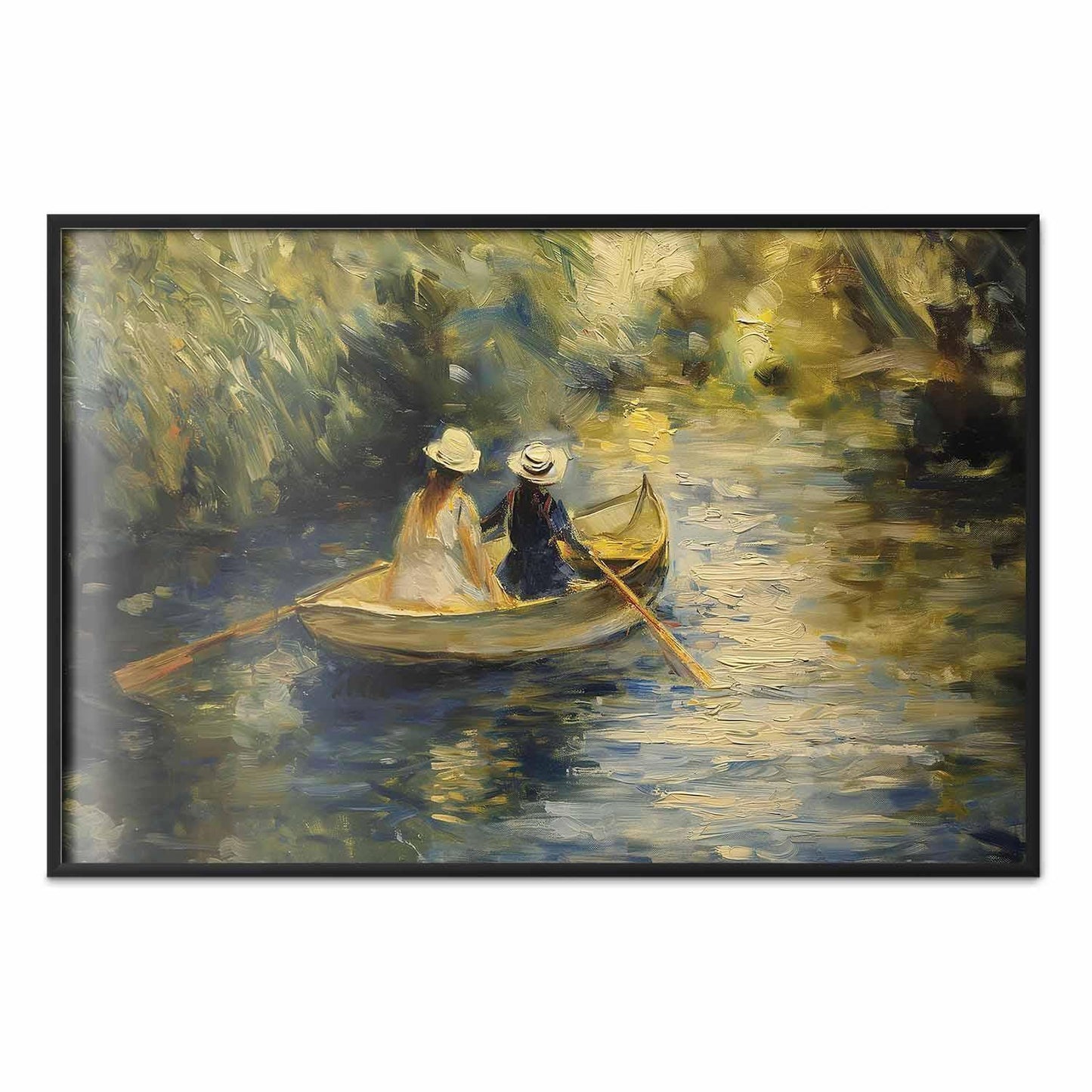 Poster - Boat crossing - painting of two women sailing a boat on a river