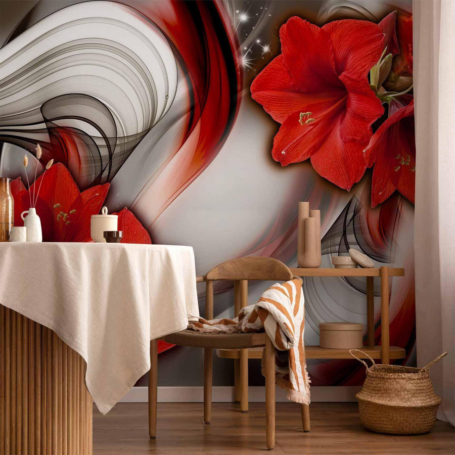 Fototapete „Amaryllis – Ballad of the Red“ – Blühende Eleganz in Rot