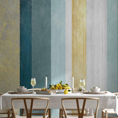 Fototapete - Striped pattern - abstract background in stripes in blue tones with gold pattern Artgeist