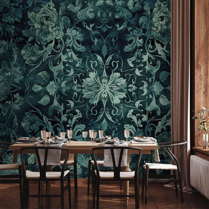 Fototapete - Oriental Pattern Carpet: Emerald Ornaments and Worn Patterns Artgeist