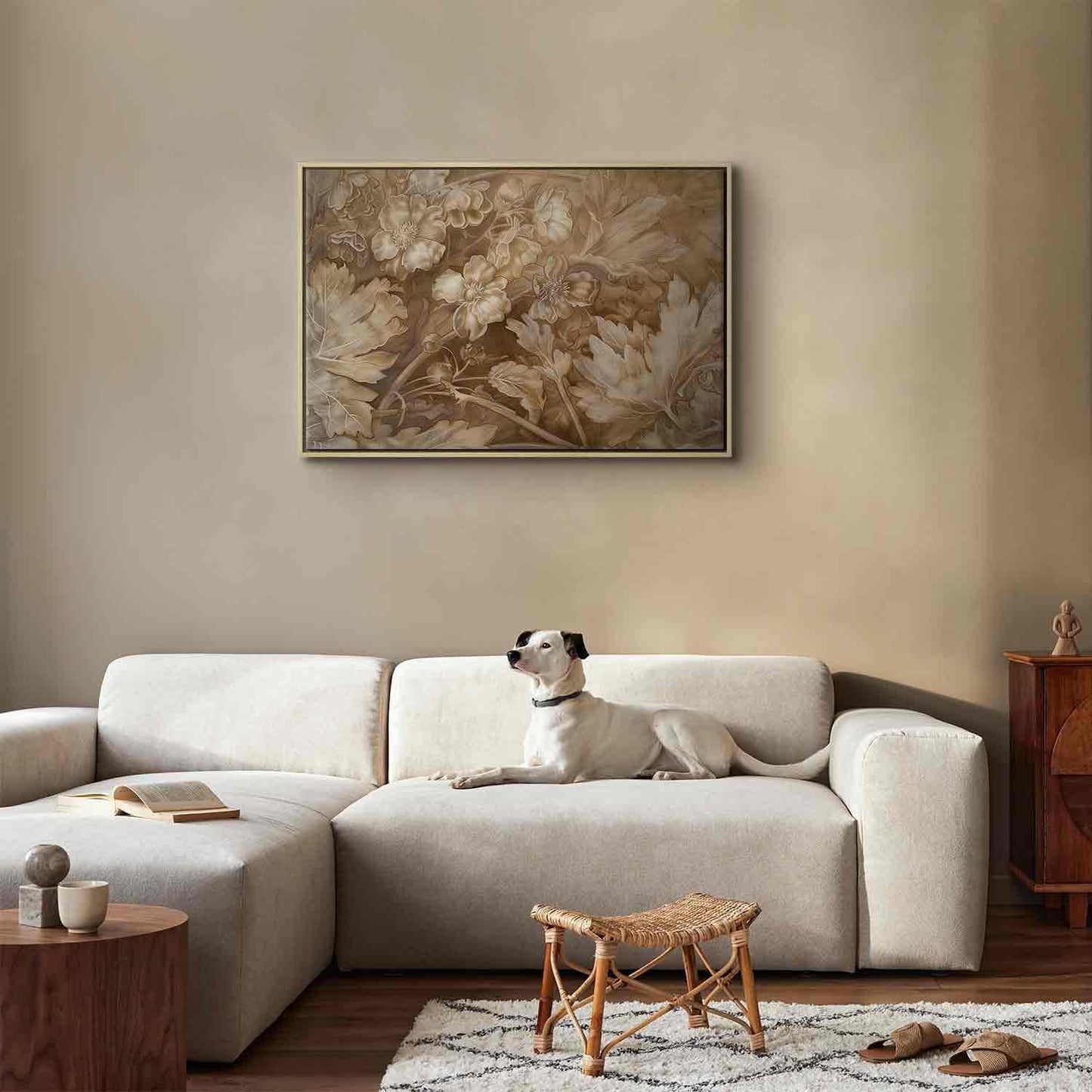 Leinwandbild - Floral Ornaments Carved in Delicate Sepia and Brown Shades